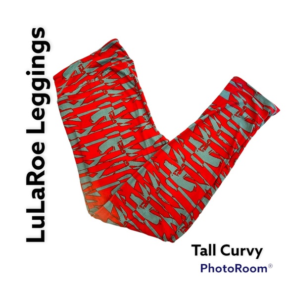 LuLaRoe Pants - LuLaRoe women leggings Red Blue geometric pattern soft Stretchy Sz Tall Curvy